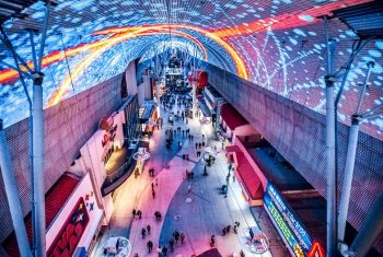 Superman through downtown Vegas's Fremont Experience with Slotzilla.